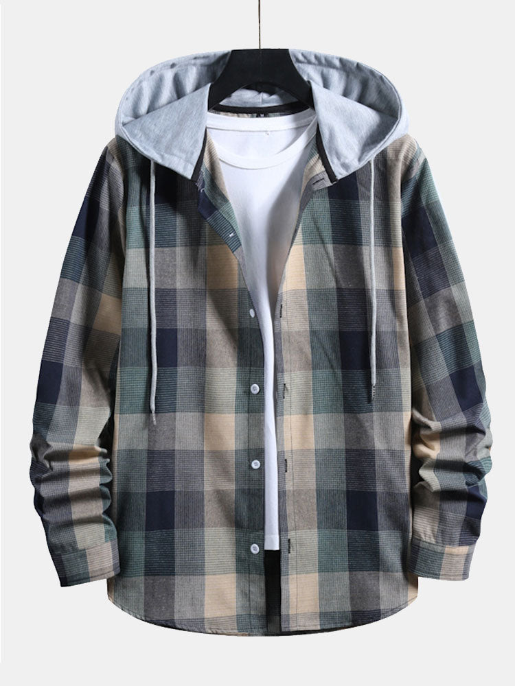 Contrast Hoodie Plaid Shirt