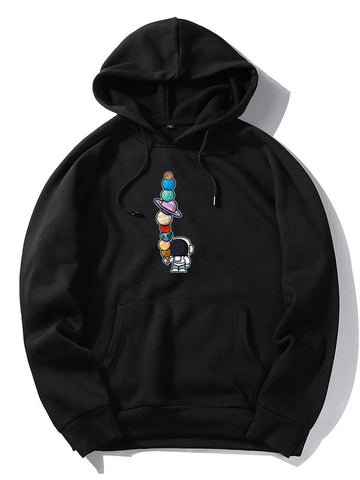 Cartoon Astronaut Planet Print Hoodie