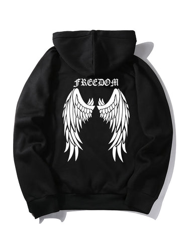 Letter Wings Back Print Hoodie